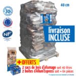 Pack Woodstock de bûches 40 cm avec produits d’allumage