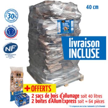 Pack Woodstock de bûches 40 cm avec produits d’allumage