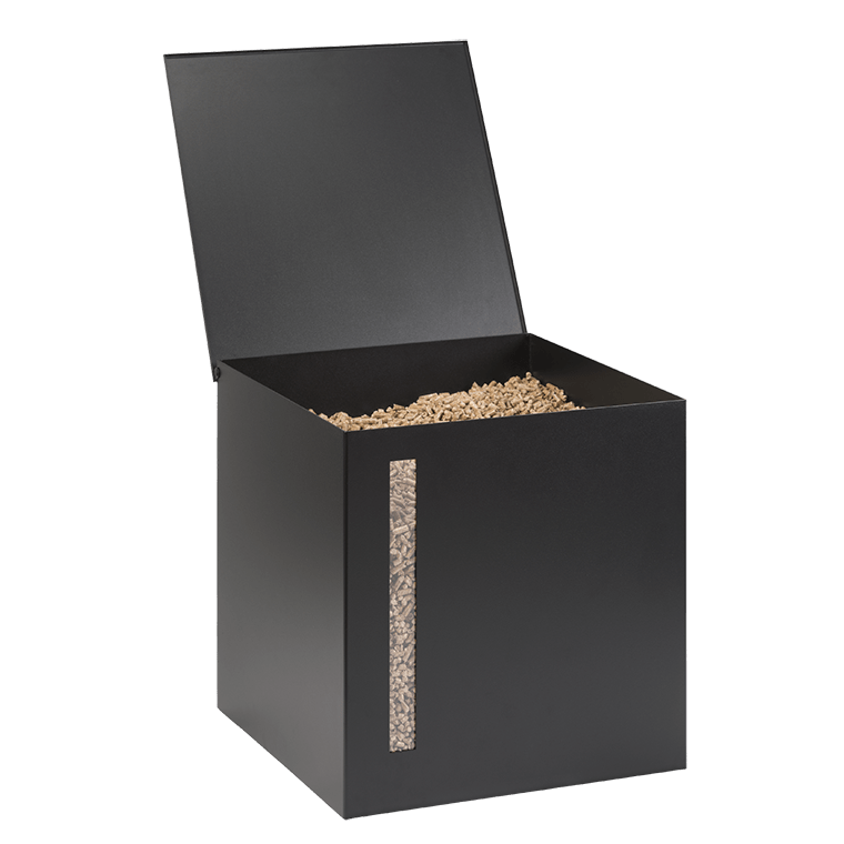 3542641687839-005.10800n3-reserve-granule-atlan-acier-noir-givre-ouvert-granule.png Réserve à granulés Dixneuf Atlan de 30 kg