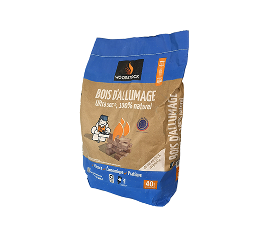 woodstock-allumage-40l Bois d’allumage Woodstock extra sec – sac 40 L
